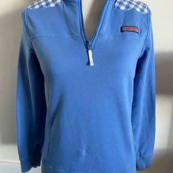 Vineyard Vines • Blue and White Plaid Shoulder Pullover - Picture 2 of 8